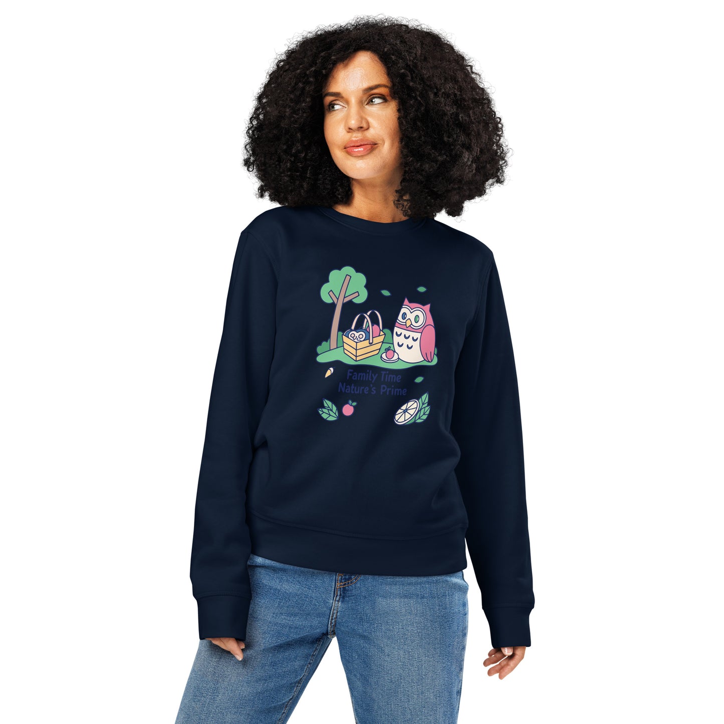 Unisex Organic Mid-Weight Sweatshirt – OwlNest Sustainable Fashion for Family Day Comfort French Navy Dudeily