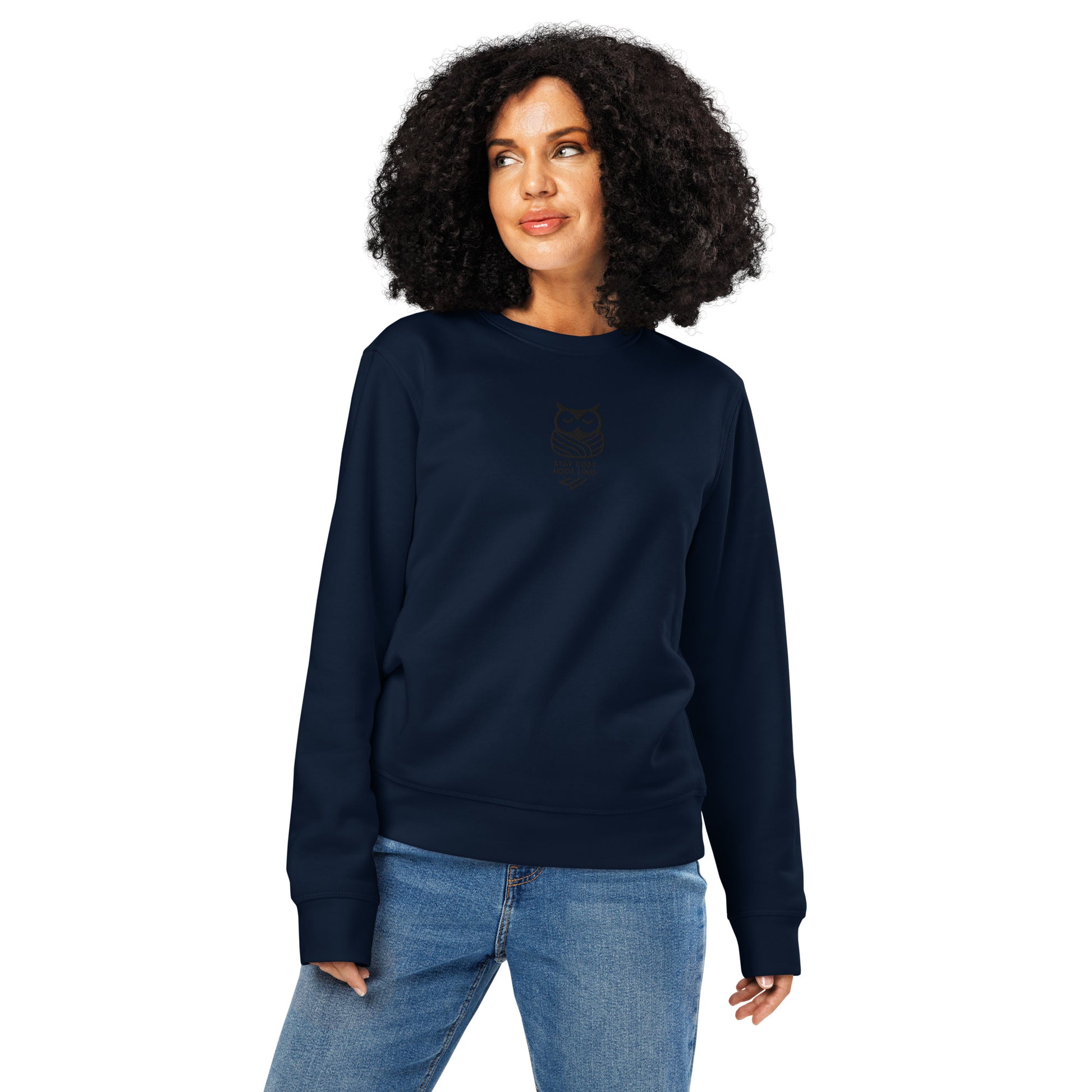 Owl Unisex Organic Mid-Weight Sweatshirt: 'Stay Cozy Hoot Loud' in Fall | Sustainable Fashion USA Dudeily