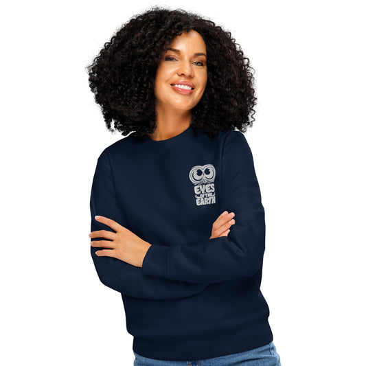 Owl Unisex Organic Mid-Weight Sweatshirt: 'Eyes of the Earth' in Fall | Sustainable Fashion USA French Navy Dudeily