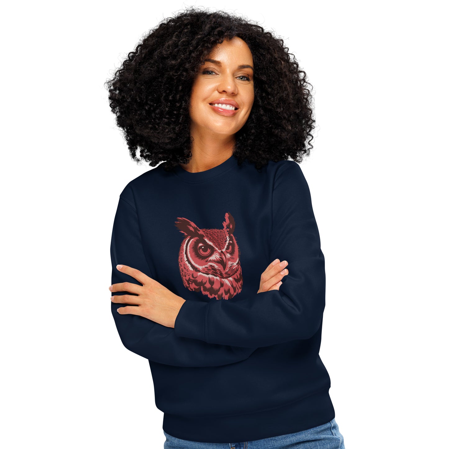 Owl Unisex Organic Mid-Weight Sweatshirt: 'Silent Watcher' in Fall | Sustainable Owl Fashion USA Dudeily