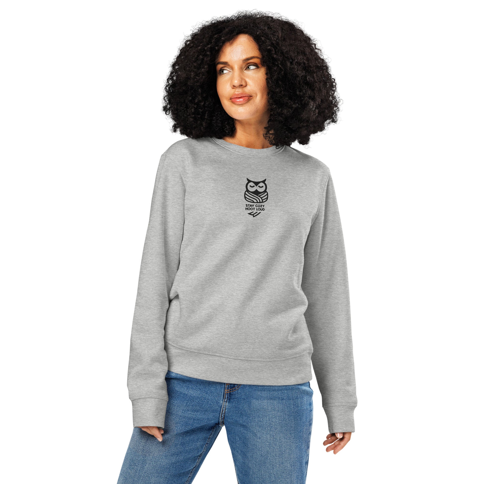 Owl Unisex Organic Mid-Weight Sweatshirt: 'Stay Cozy Hoot Loud' in Fall | Sustainable Fashion USA Dudeily
