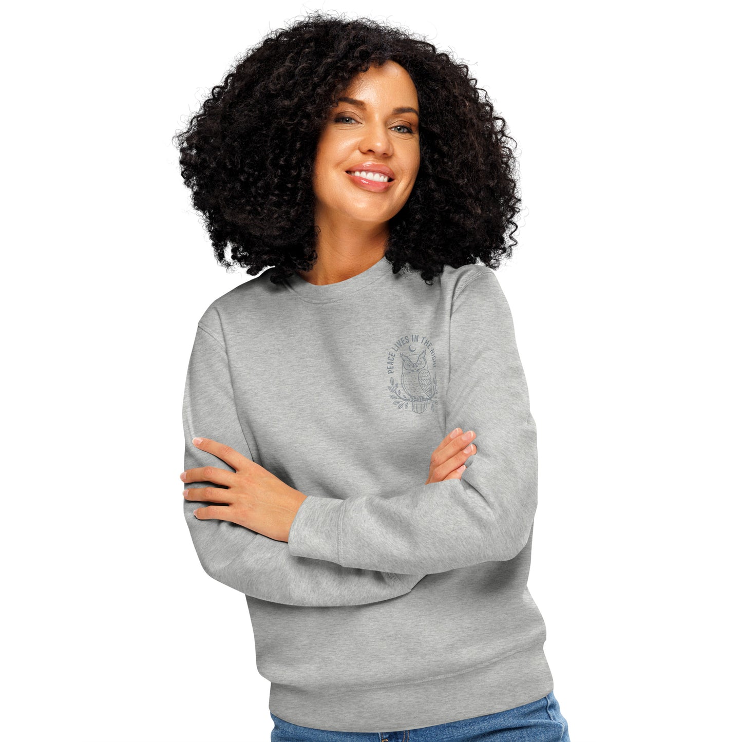 Owl Unisex Organic Mid-Weight Sweatshirt-'Peace Lives in the Night' in Fall | Sustainable Fashion USA Dudeily