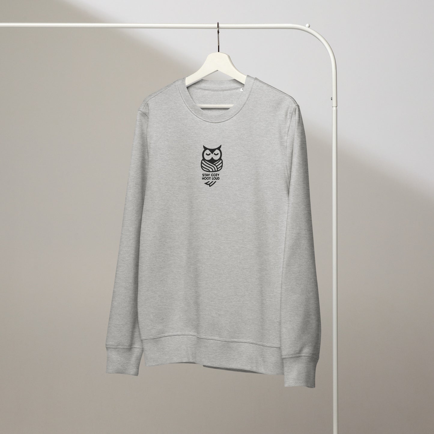 Owl Unisex Organic Mid-Weight Sweatshirt: 'Stay Cozy Hoot Loud' in Fall | Sustainable Fashion USA Dudeily