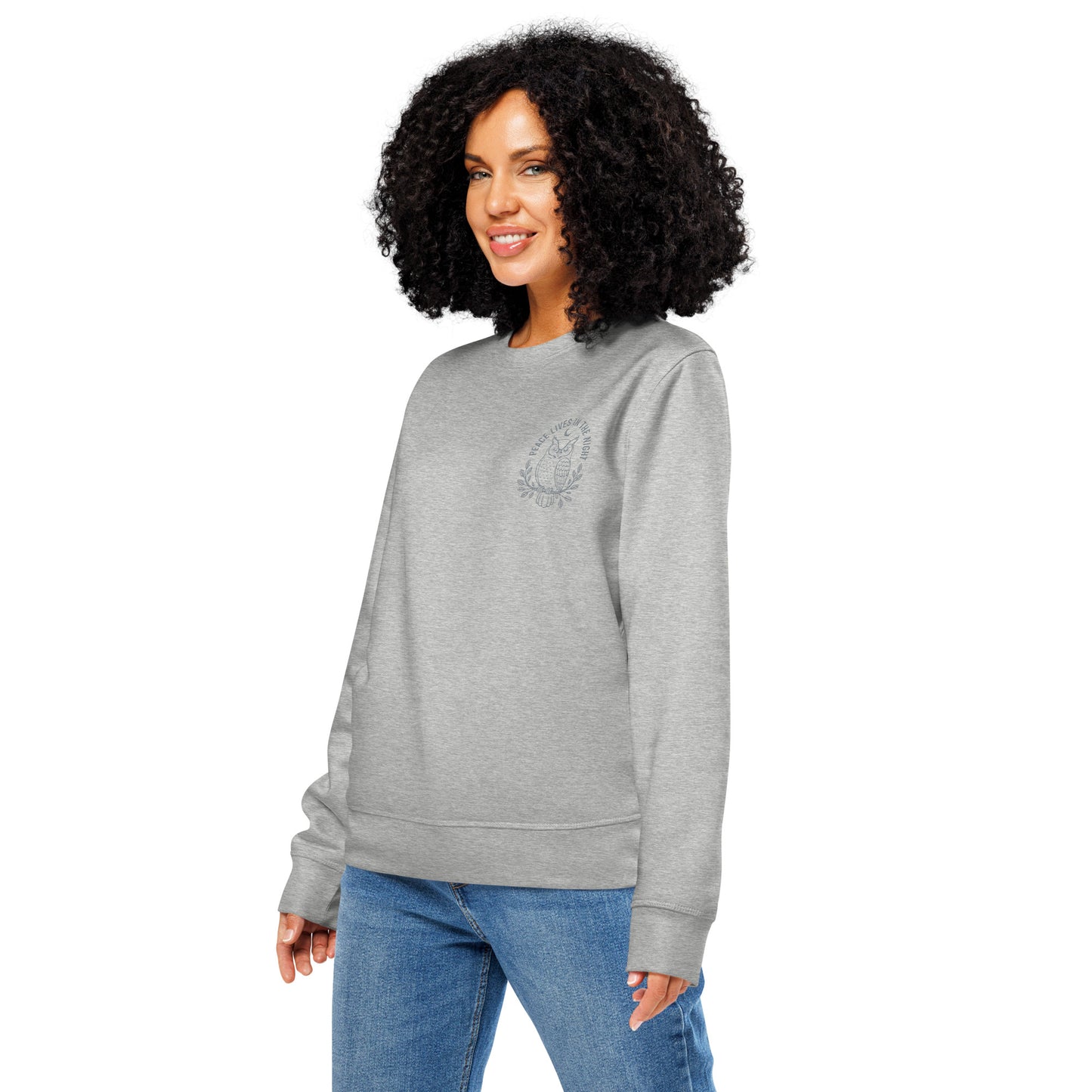 Owl Unisex Organic Mid-Weight Sweatshirt-'Peace Lives in the Night' in Fall | Sustainable Fashion USA Dudeily
