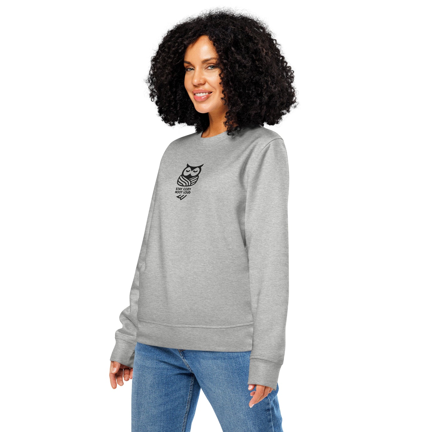 Owl Unisex Organic Mid-Weight Sweatshirt: 'Stay Cozy Hoot Loud' in Fall | Sustainable Fashion USA Dudeily
