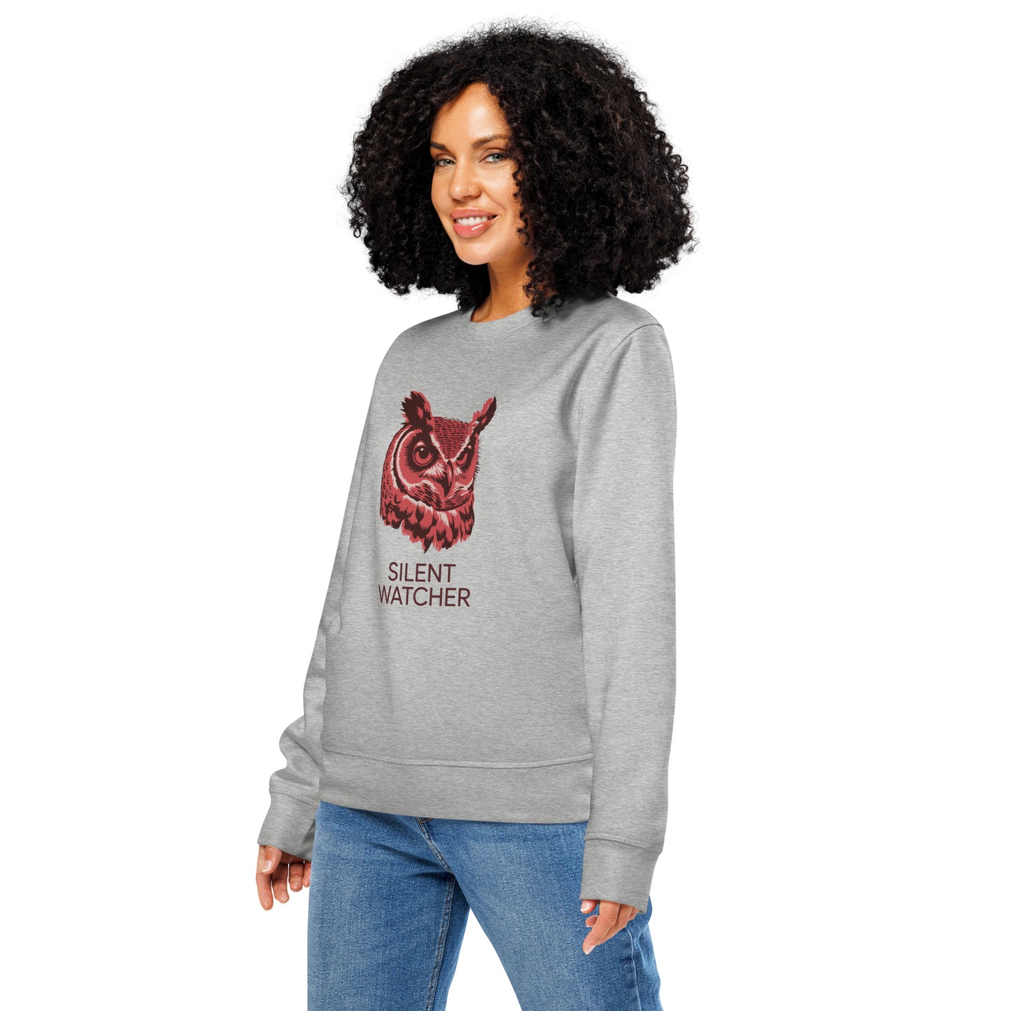 Owl Unisex Organic Mid-Weight Sweatshirt: 'Silent Watcher' in Fall | Sustainable Owl Fashion USA Dudeily