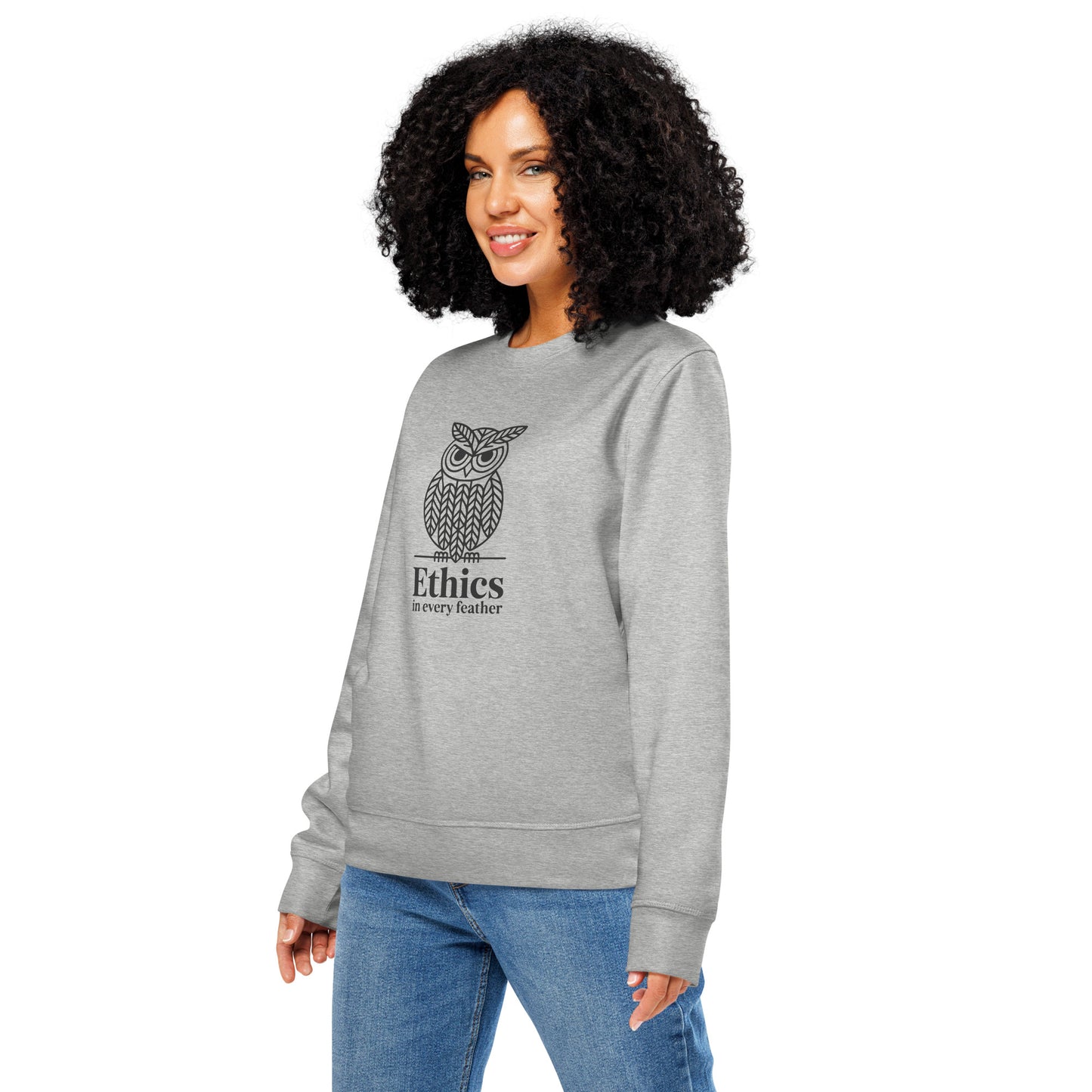 Unisex Organic Mid-Weight Sweatshirt: 'Ethics in Every Feather' for Fall | Sustainable Owl Fashion USA Dudeily