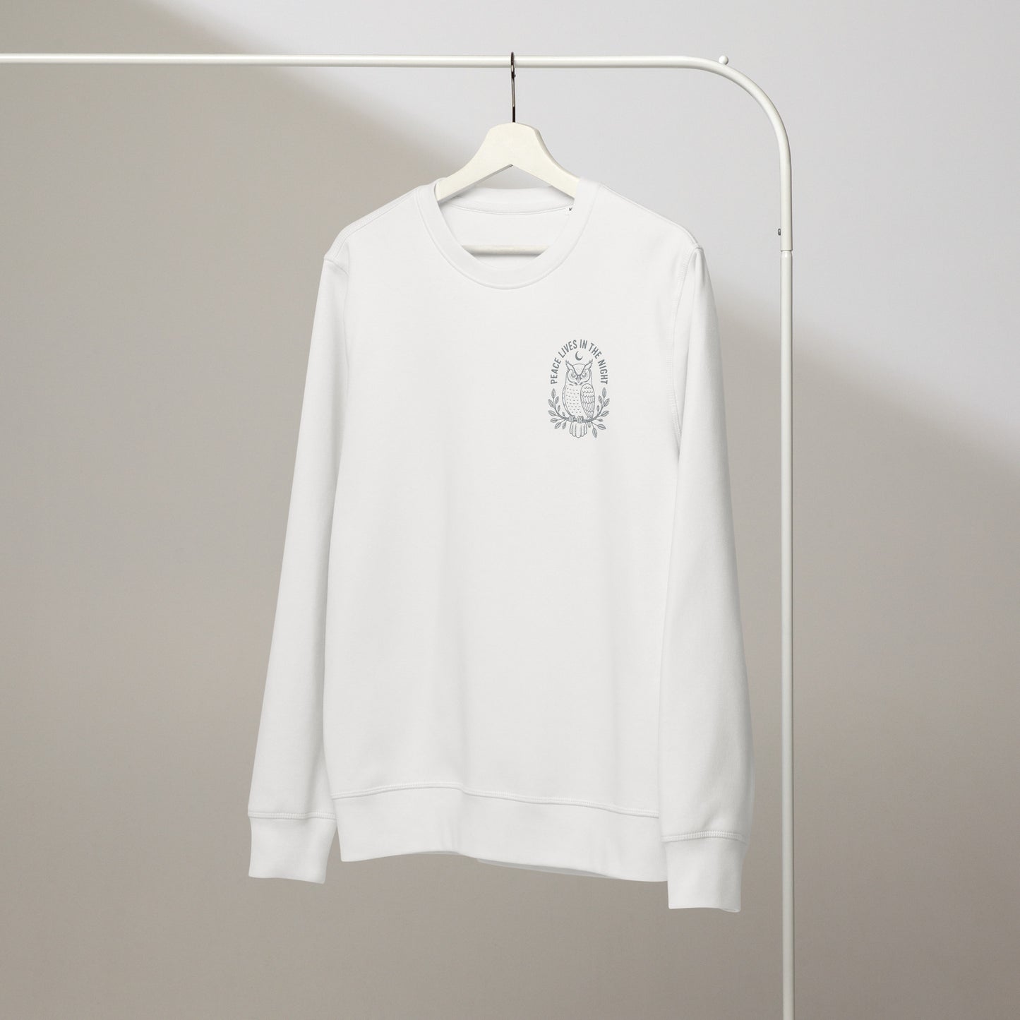 Owl Unisex Organic Mid-Weight Sweatshirt-'Peace Lives in the Night' in Fall | Sustainable Fashion USA Dudeily