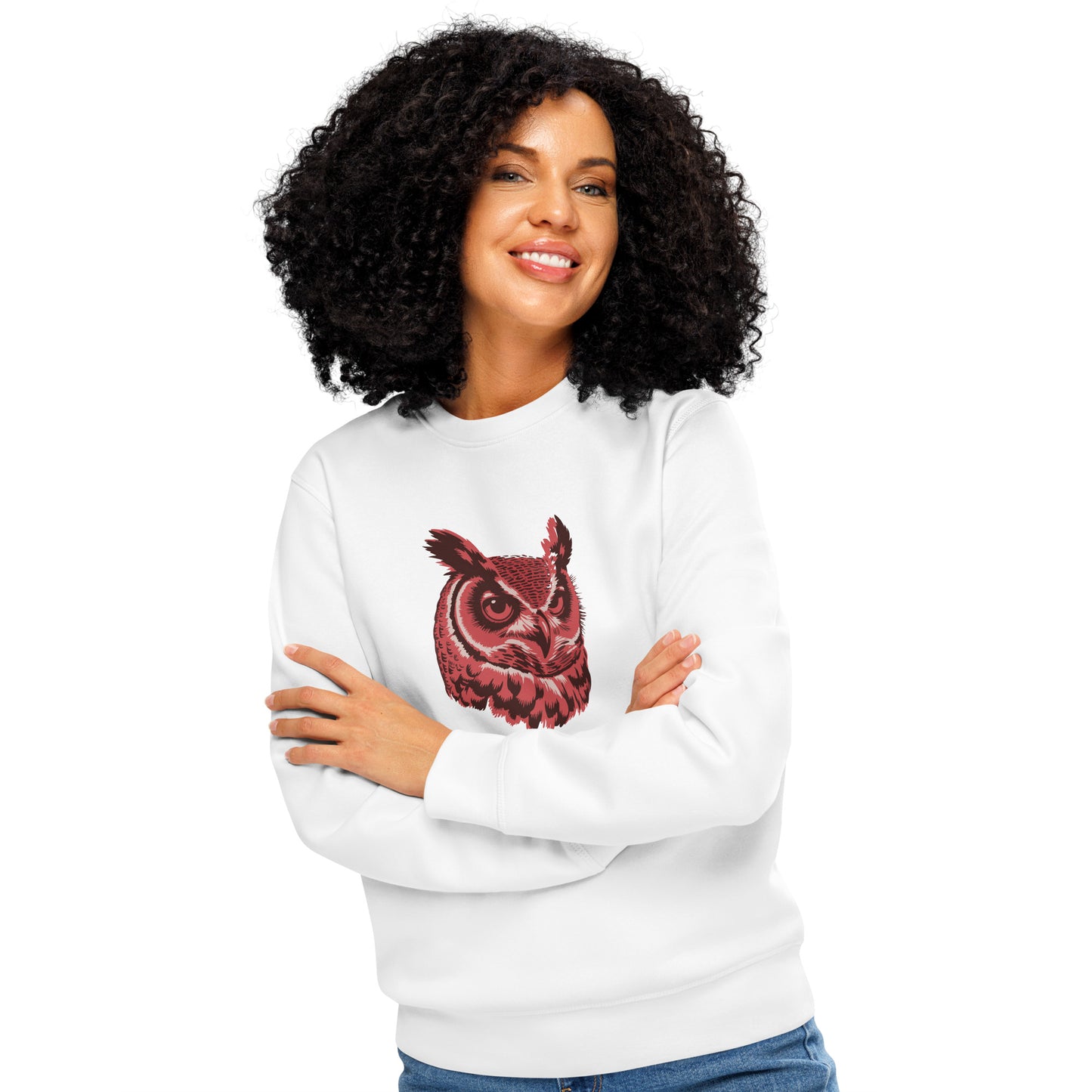 Owl Unisex Organic Mid-Weight Sweatshirt: 'Silent Watcher' in Fall | Sustainable Owl Fashion USA Dudeily