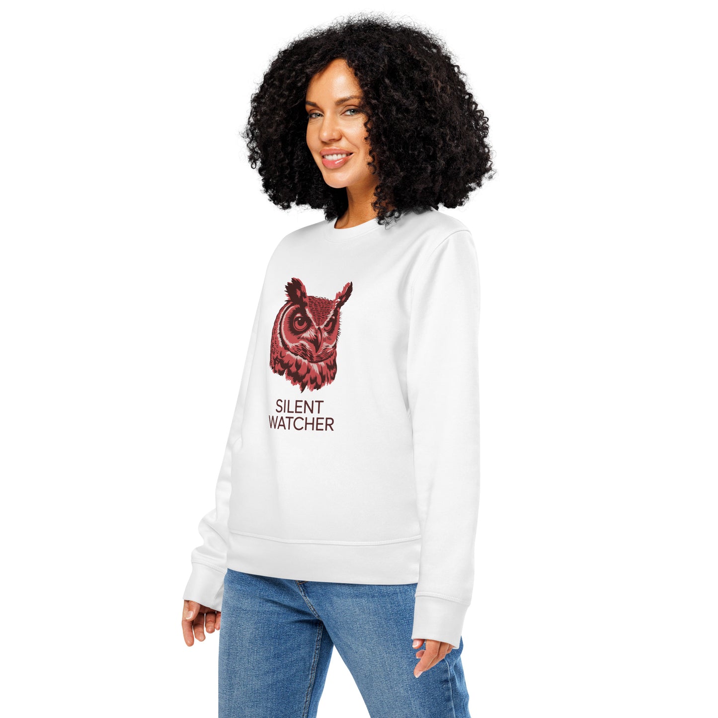 Owl Unisex Organic Mid-Weight Sweatshirt: 'Silent Watcher' in Fall | Sustainable Owl Fashion USA Dudeily