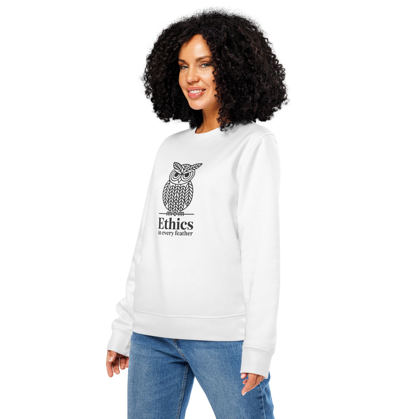 Unisex Organic Mid-Weight Sweatshirt: 'Ethics in Every Feather' for Fall | Sustainable Owl Fashion USA Dudeily