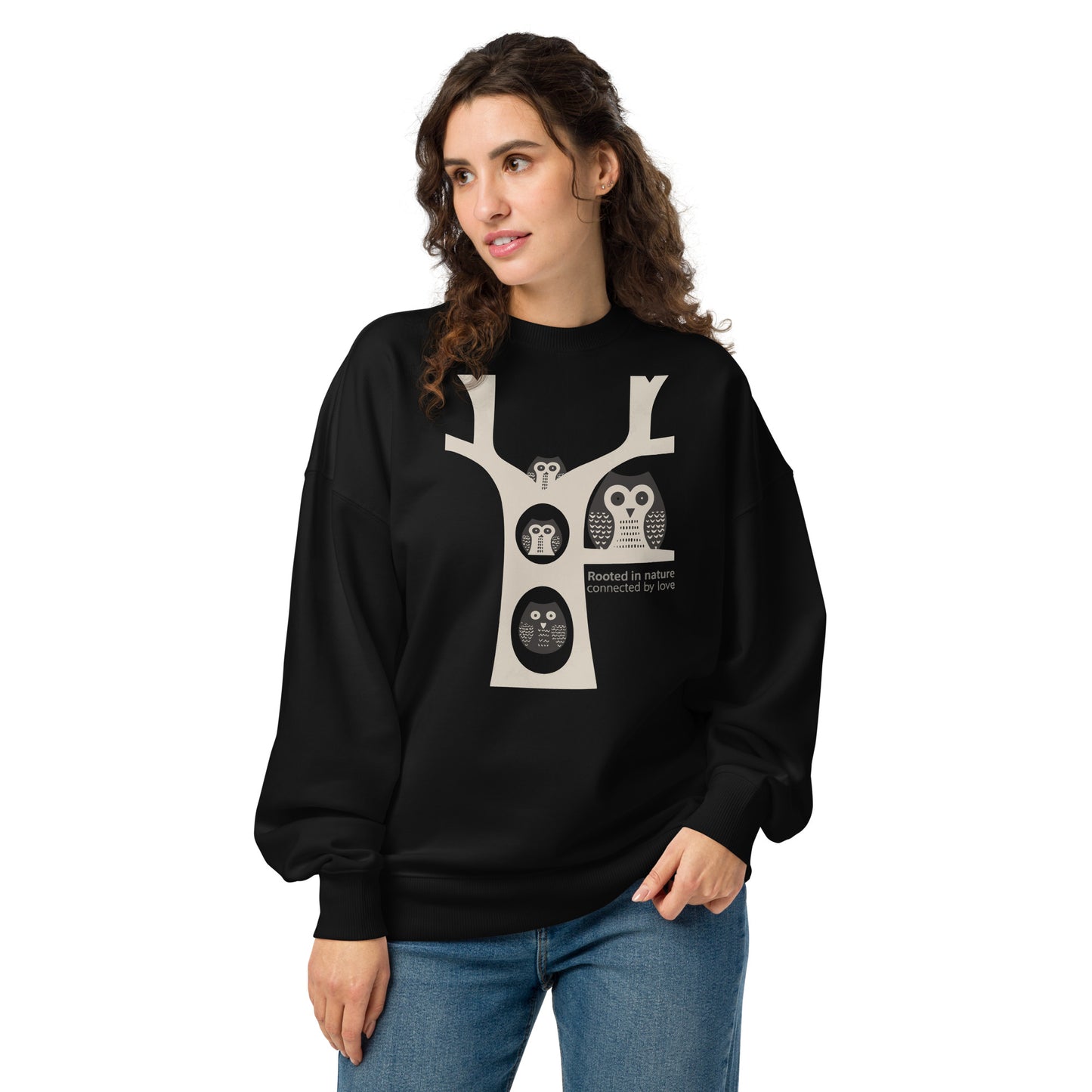 Unisex Organic Oversized Sweatshirt – OwlNest Sustainable Fashion USA Edition Black Dudeily
