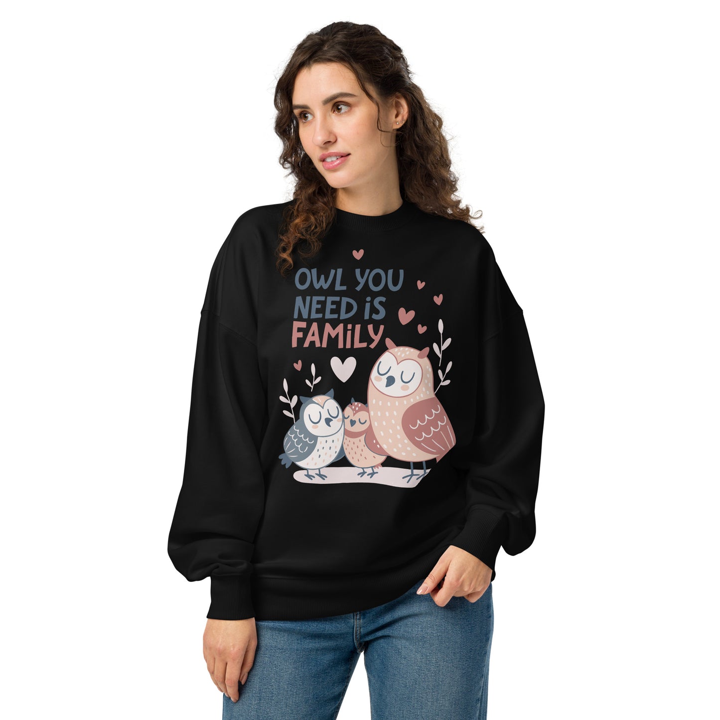 Unisex Organic Oversized Sweatshirt – OwlNest Sustainable Fashion for Cozy Family Days Black Dudeily