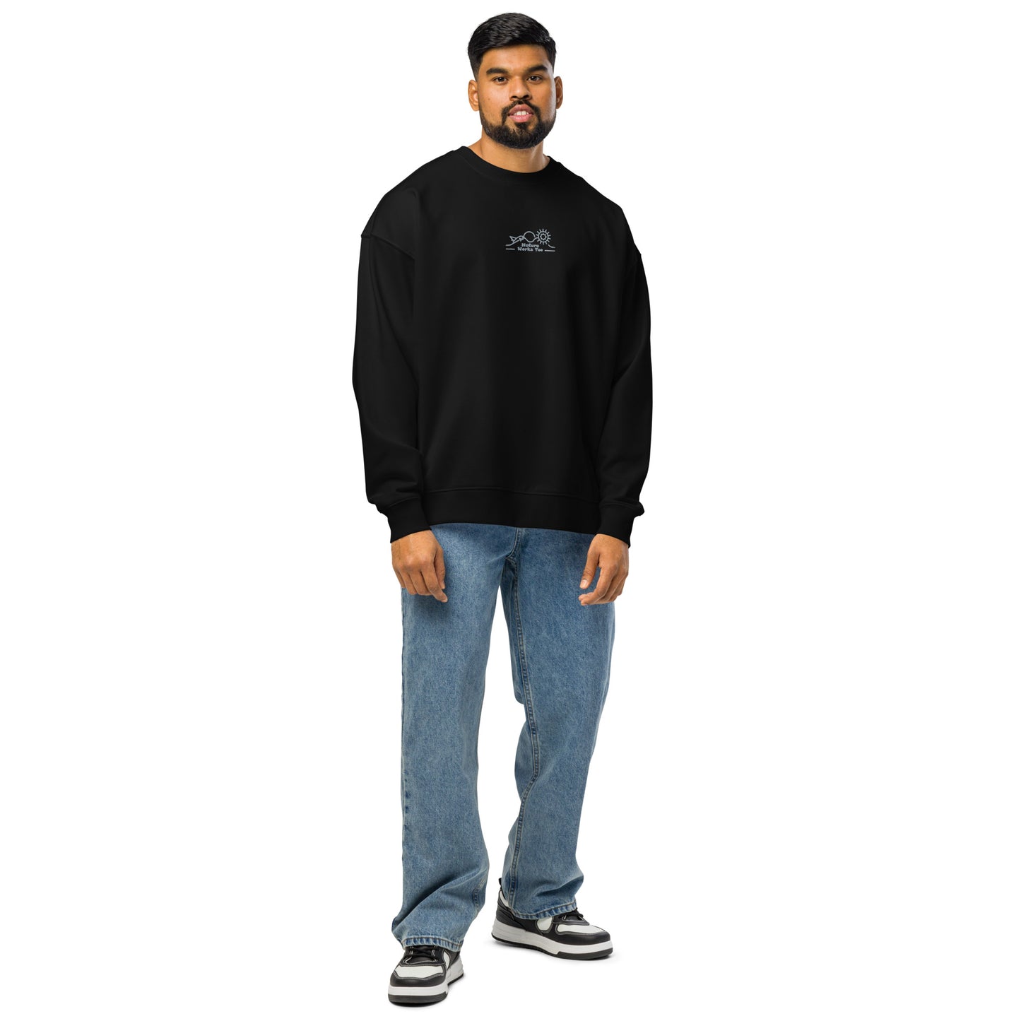 Unisex Organic Oversized Sweatshirt: Nature Works Too | Owl Embroidered Sustainable Fashion USA by Dudeily Dudeily