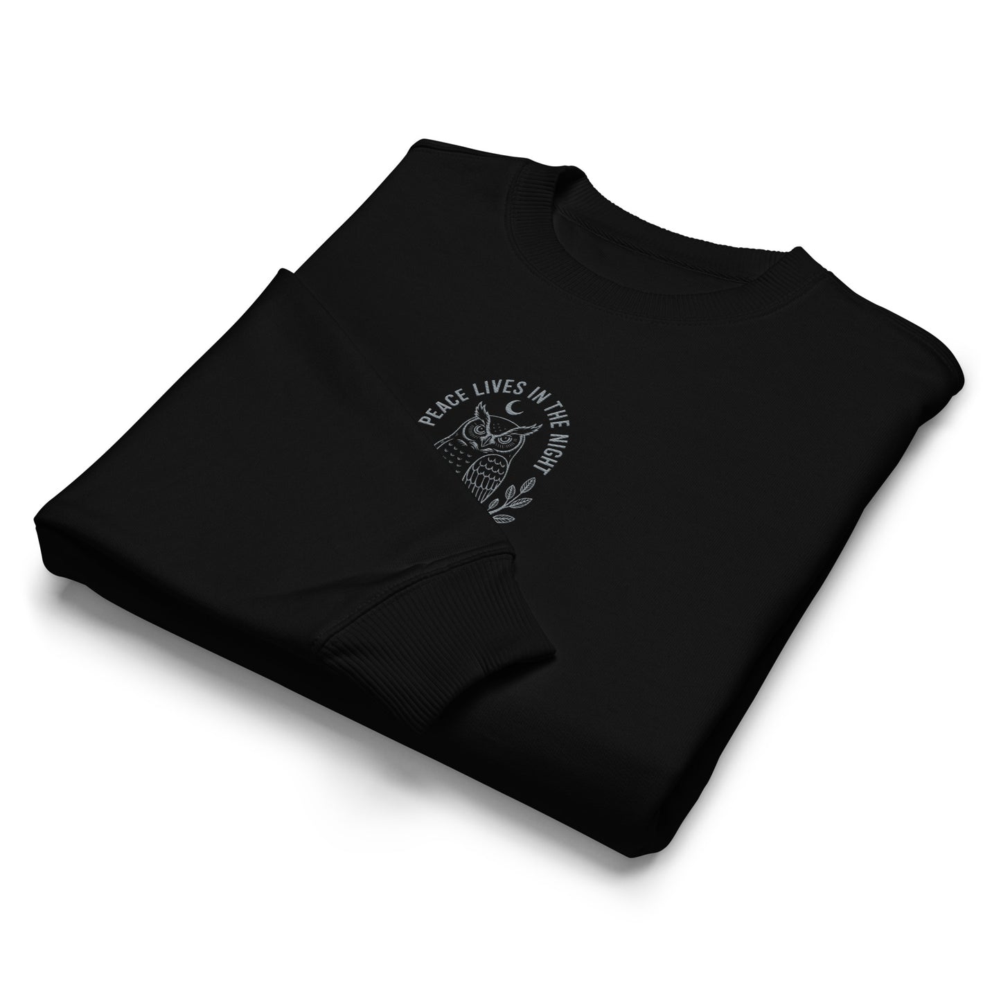 Owl Unisex Organic Oversized Sweatshirt – 'Peace Lives in the Night' in Fall | Sustainable Fashion USA Dudeily