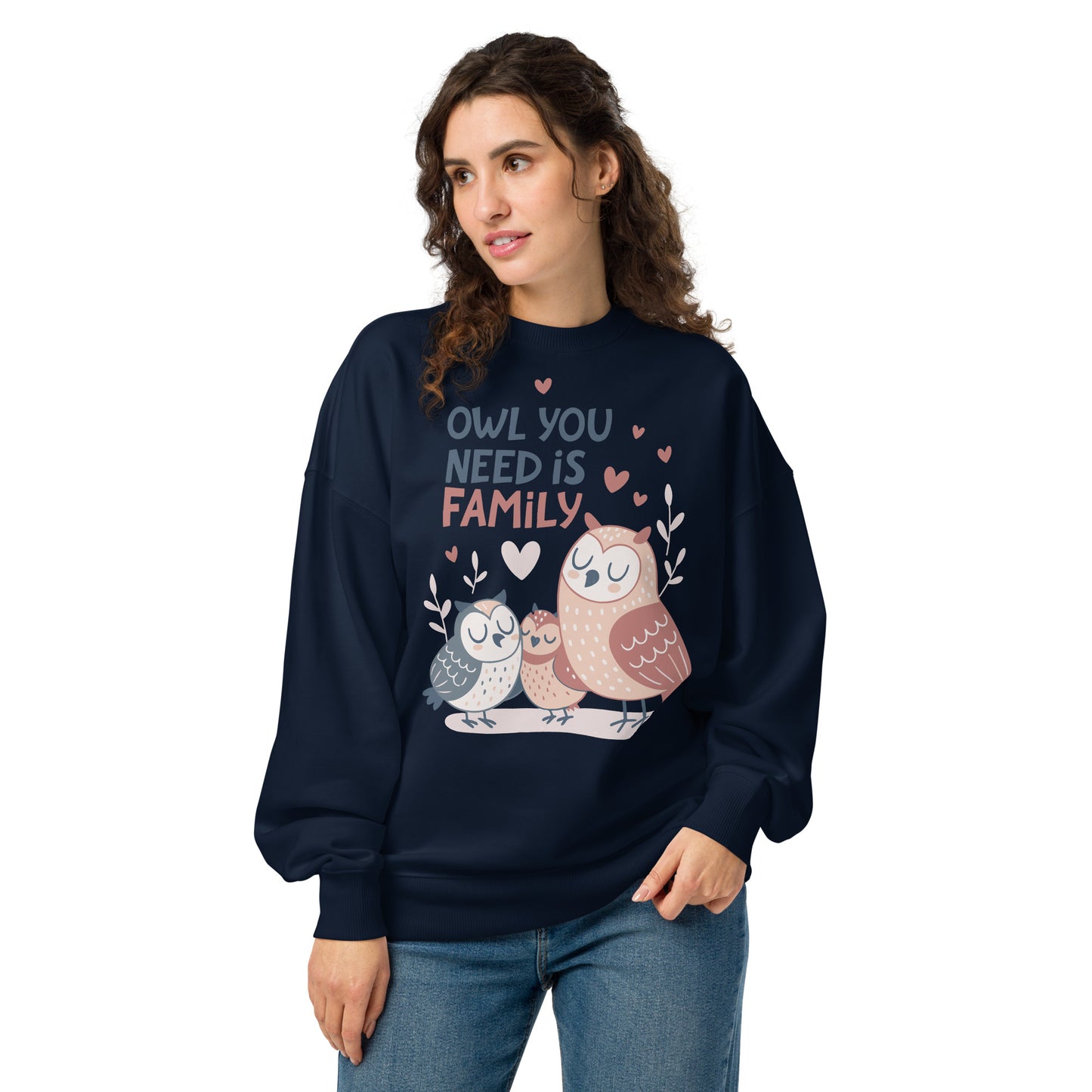 Unisex Organic Oversized Sweatshirt – OwlNest Sustainable Fashion for Cozy Family Days French Navy Dudeily
