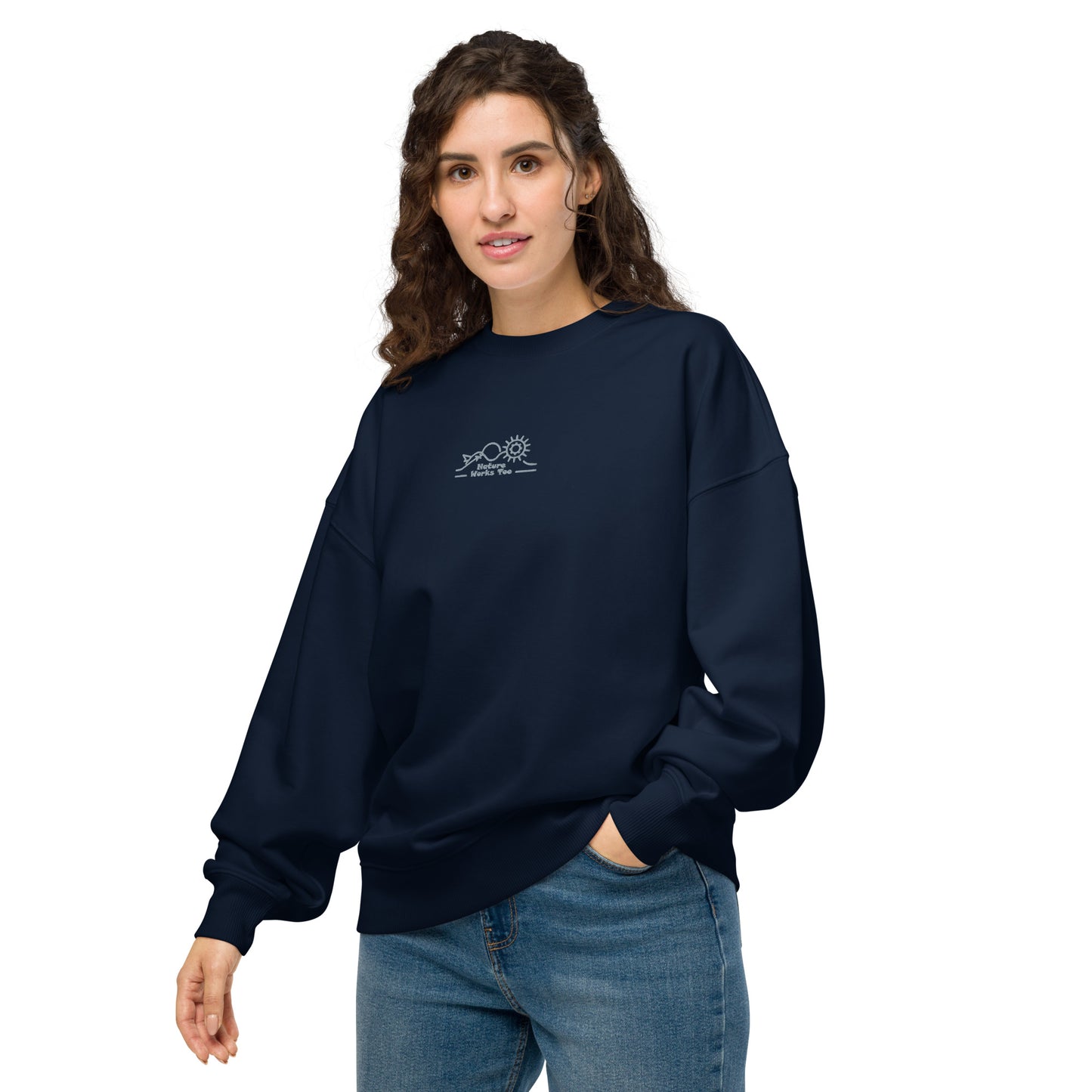 Unisex Organic Oversized Sweatshirt: Nature Works Too | Owl Embroidered Sustainable Fashion USA by Dudeily Dudeily
