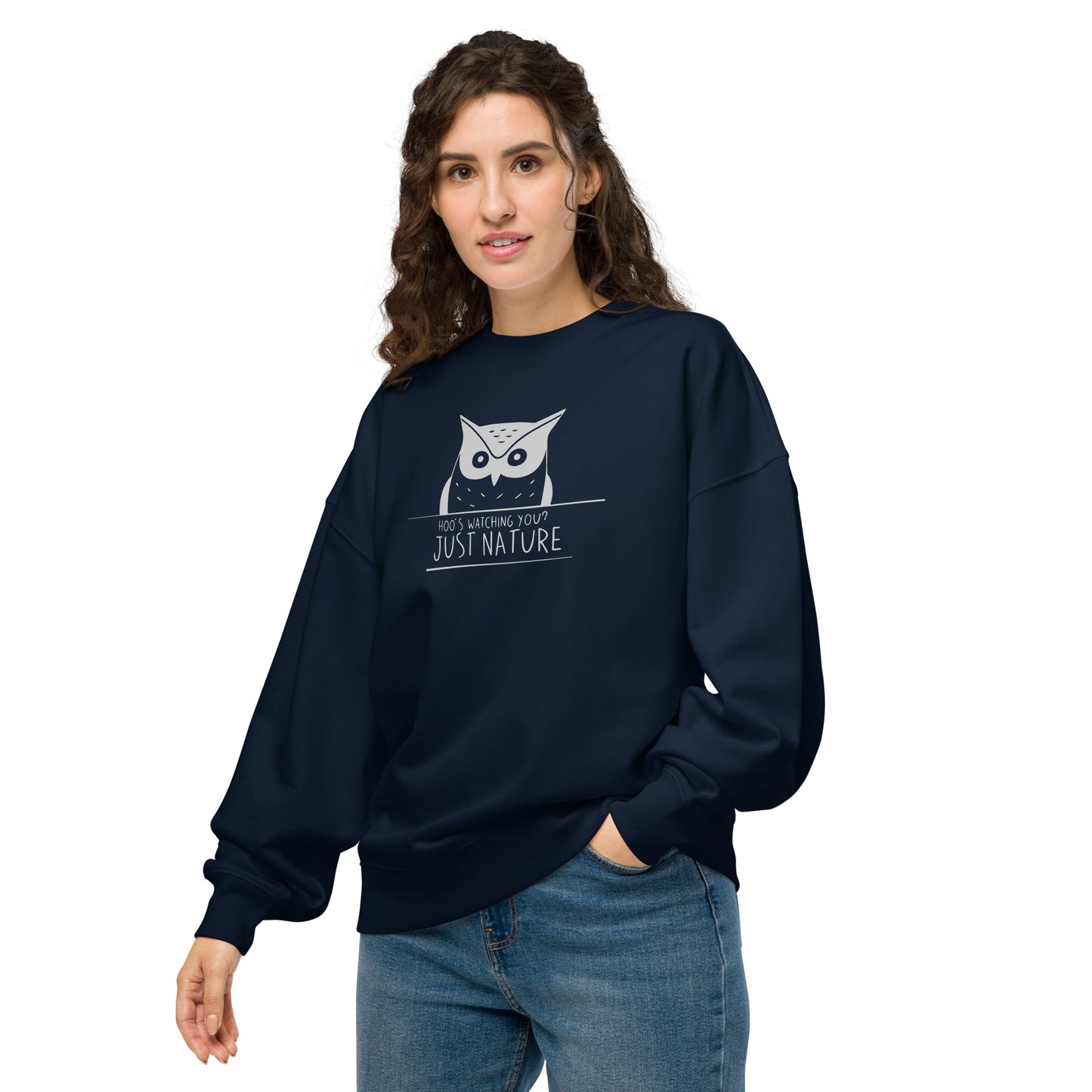 Owl Unisex Organic Oversized Sweatshirt: 'Stay Cozy Hoot Loud' in Fall | Sustainable Owl Fashion USA Dudeily