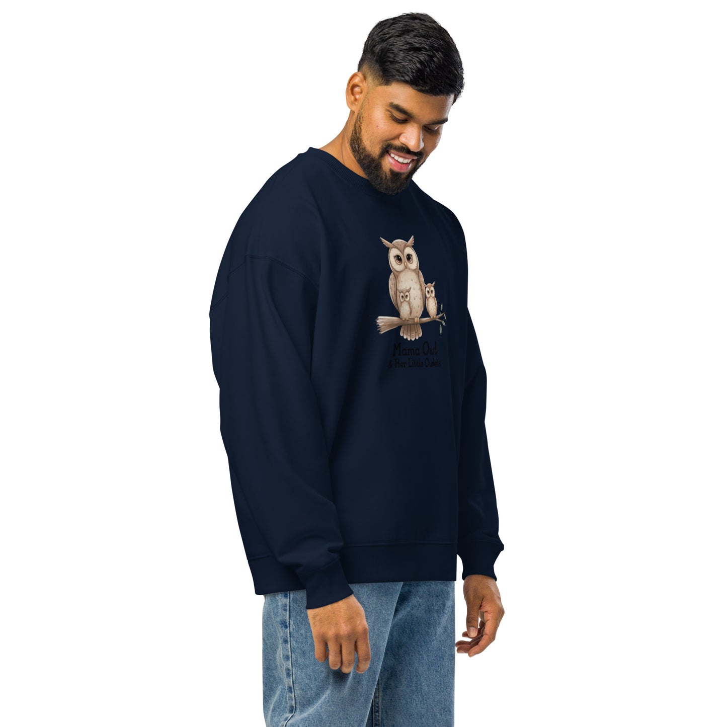 Unisex Organic Oversized Sweatshirt – Sustainable Owl-Themed Relaxed Fit Pullover Dudeily