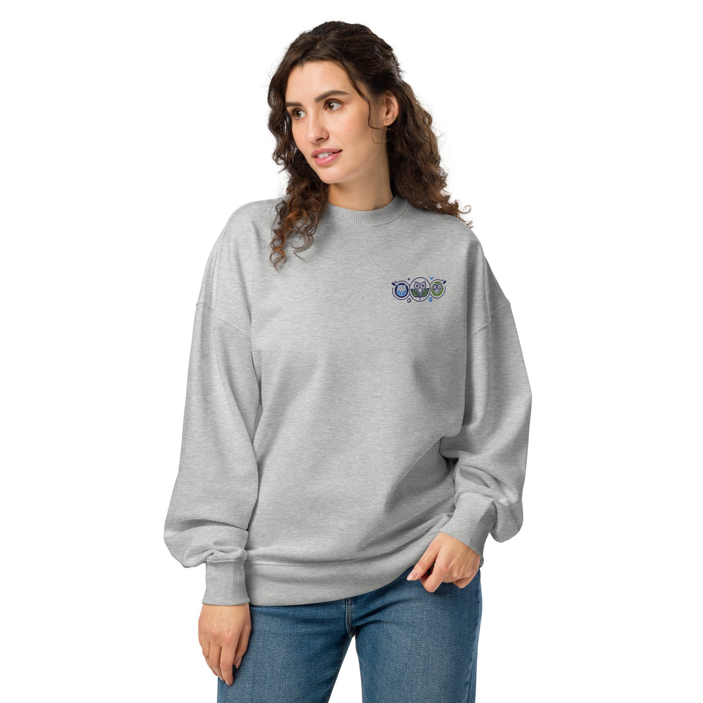 Unisex Organic Oversized Sweatshirt: Nature’s Union | Owl Embroidered Sustainable Fashion USA Heather Grey Dudeily