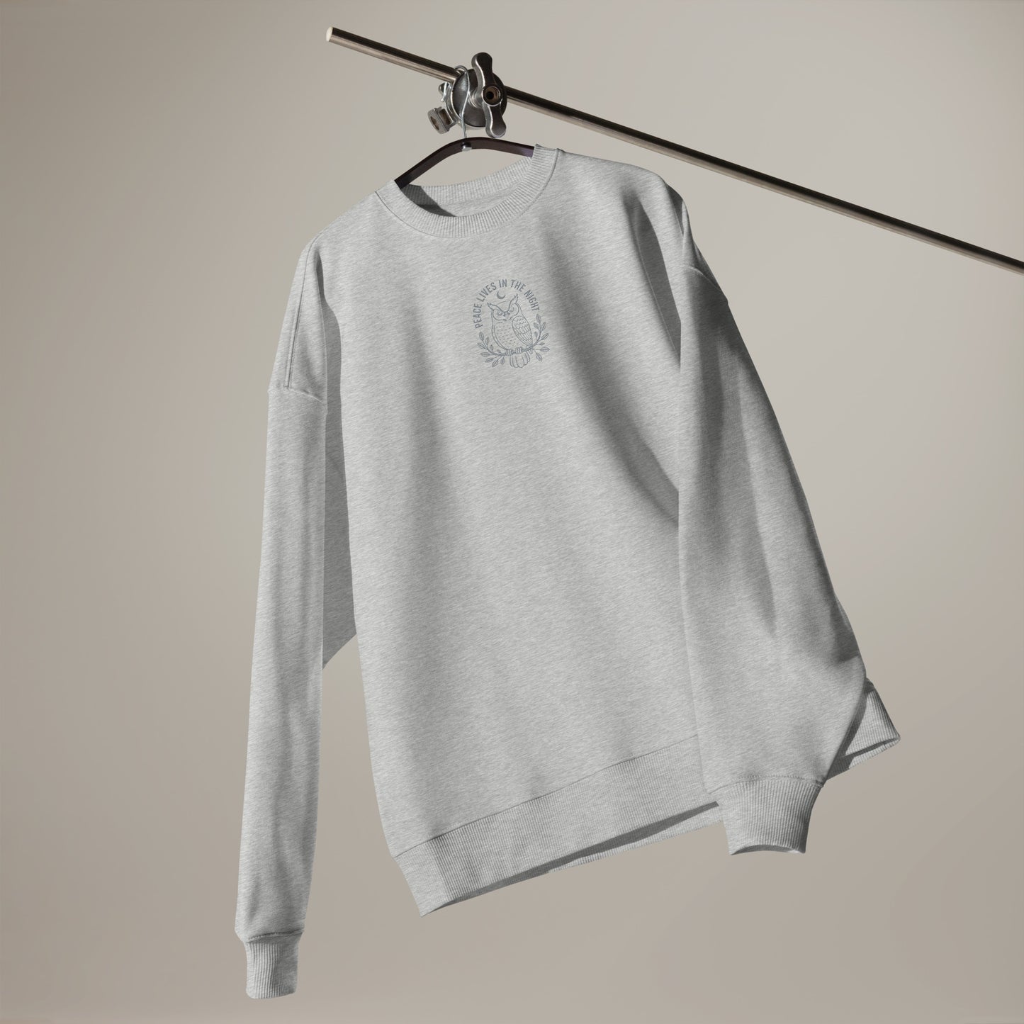 Owl Unisex Organic Oversized Sweatshirt – 'Peace Lives in the Night' in Fall | Sustainable Fashion USA Dudeily