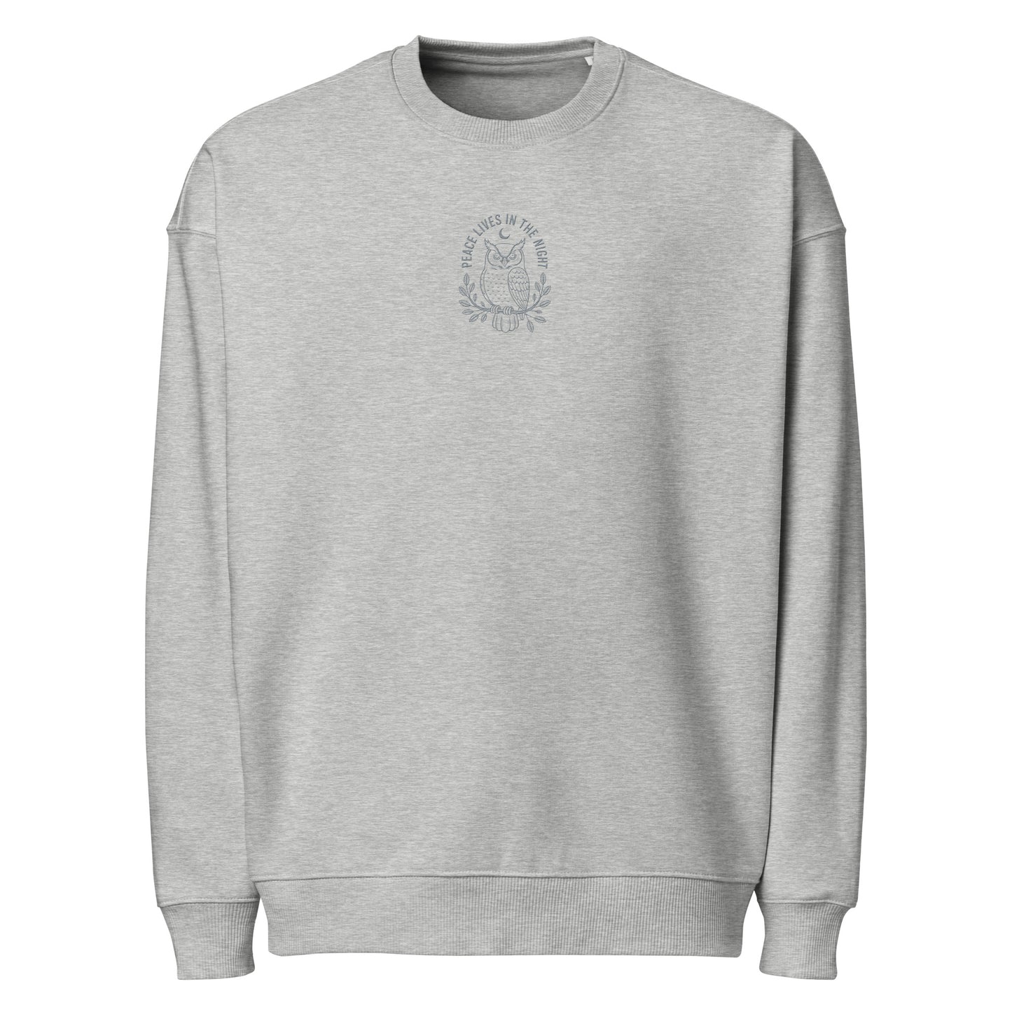 Owl Unisex Organic Oversized Sweatshirt – 'Peace Lives in the Night' in Fall | Sustainable Fashion USA Dudeily