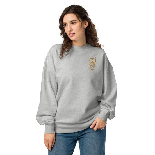 Unisex Organic Oversized Sweatshirt: 'Stay Cozy Hoot Loud' in Fall | Sustainable Owl Fashion USA Heather Grey Dudeily