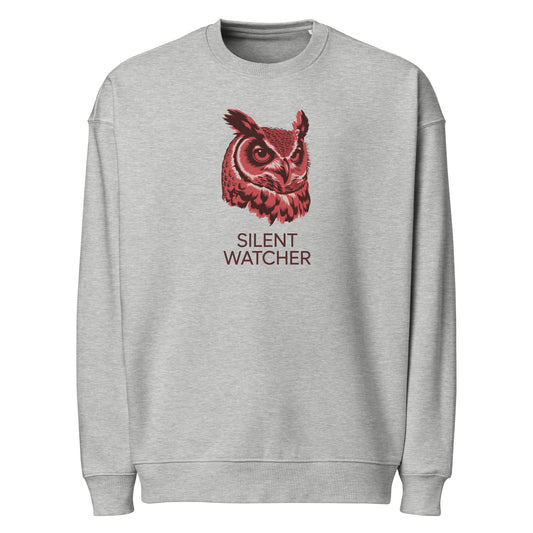 Unisex Organic Oversized Sweatshirt: ‘Silent Watcher’ in Fall | Sustainable Owl Fashion USA Dudeily
