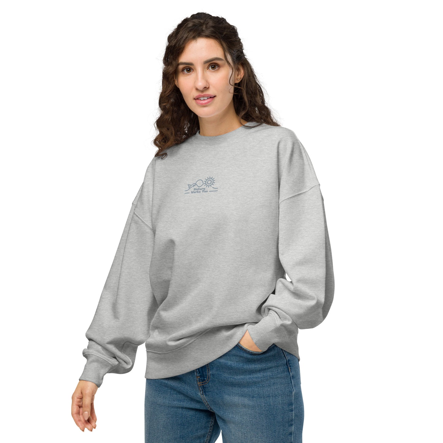Unisex Organic Oversized Sweatshirt: Nature Works Too | Owl Embroidered Sustainable Fashion USA by Dudeily Dudeily