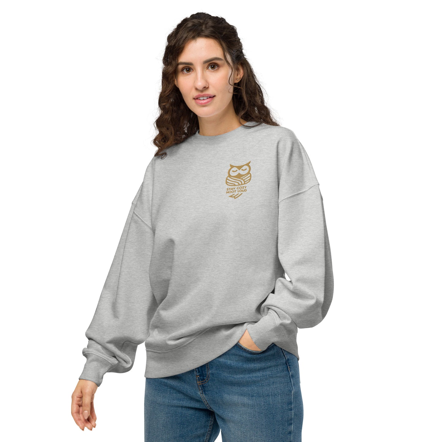 Unisex Organic Oversized Sweatshirt: 'Stay Cozy Hoot Loud' in Fall | Sustainable Owl Fashion USA Dudeily