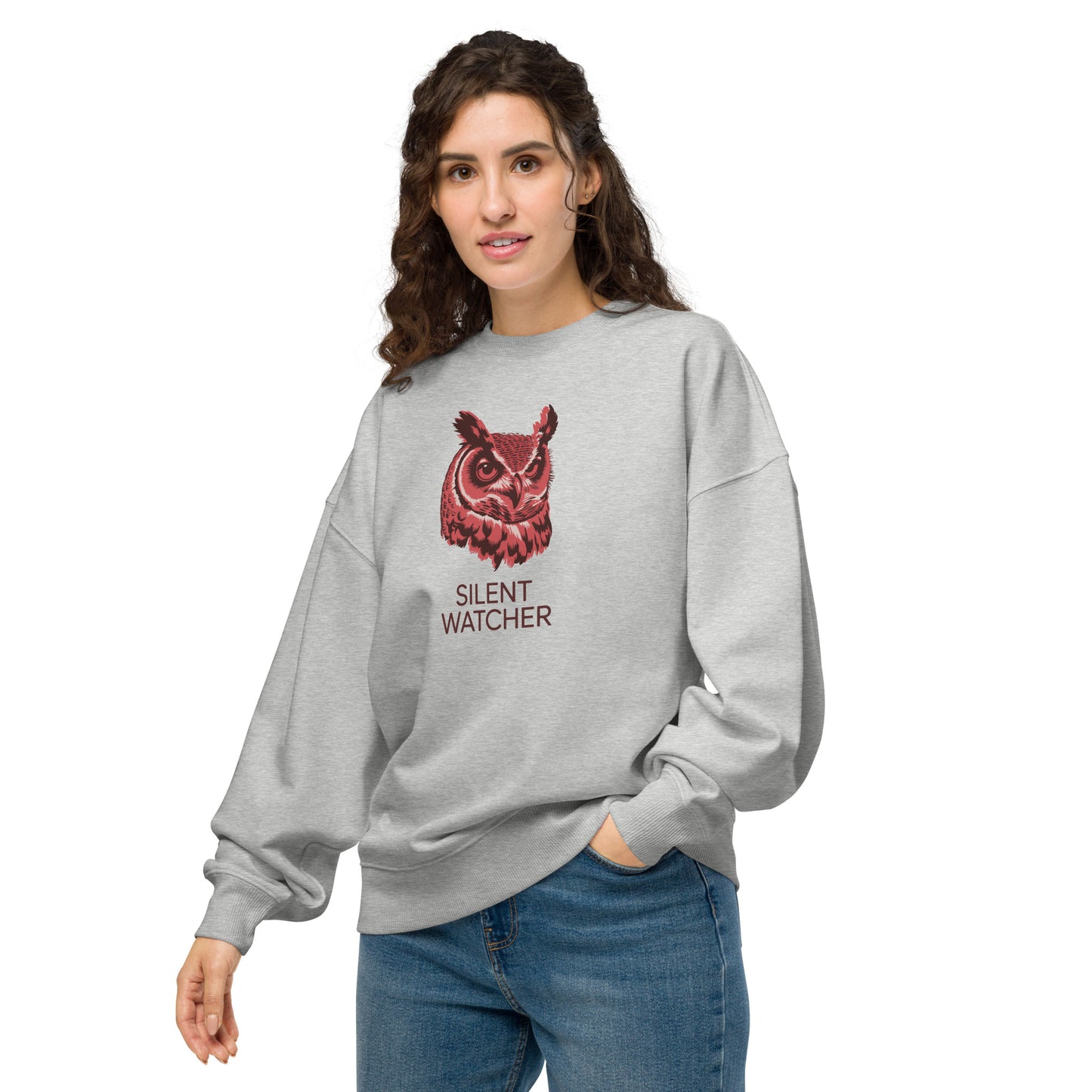 Unisex Organic Oversized Sweatshirt: ‘Silent Watcher’ in Fall | Sustainable Owl Fashion USA Dudeily