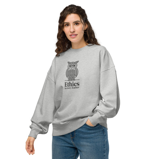 Unisex Organic Oversized Sweatshirt: 'Ethics in Every Feather' | Sustainable Owl Fashion USA Dudeily