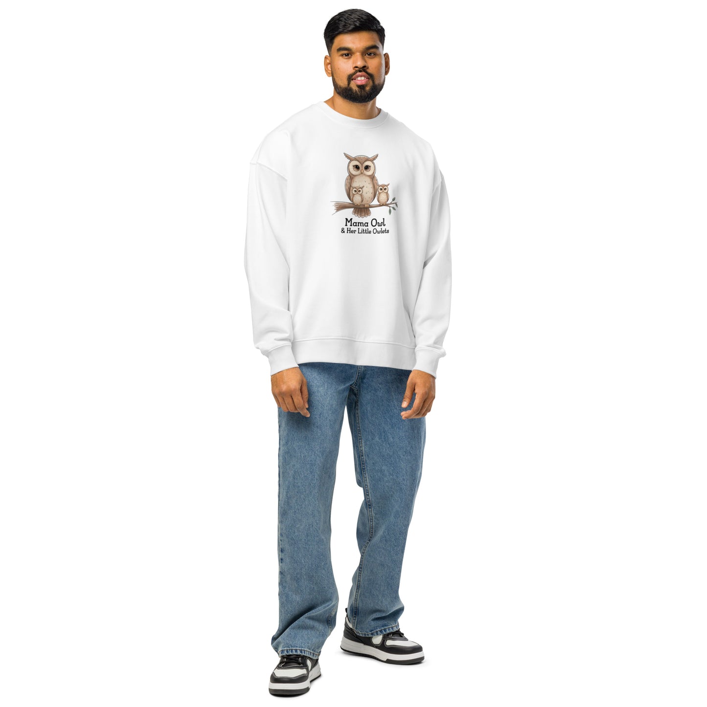 Unisex Organic Oversized Sweatshirt – Sustainable Owl-Themed Relaxed Fit Pullover Dudeily