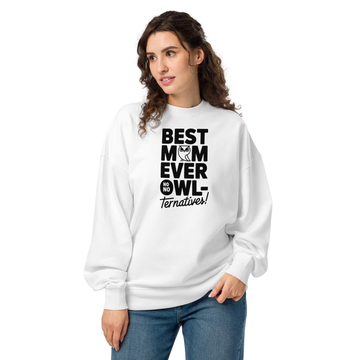 Unisex Organic Oversized Sweatshirt – Eco-Friendly Owl-Inspired Pullover for Ultimate Comfort White Dudeily