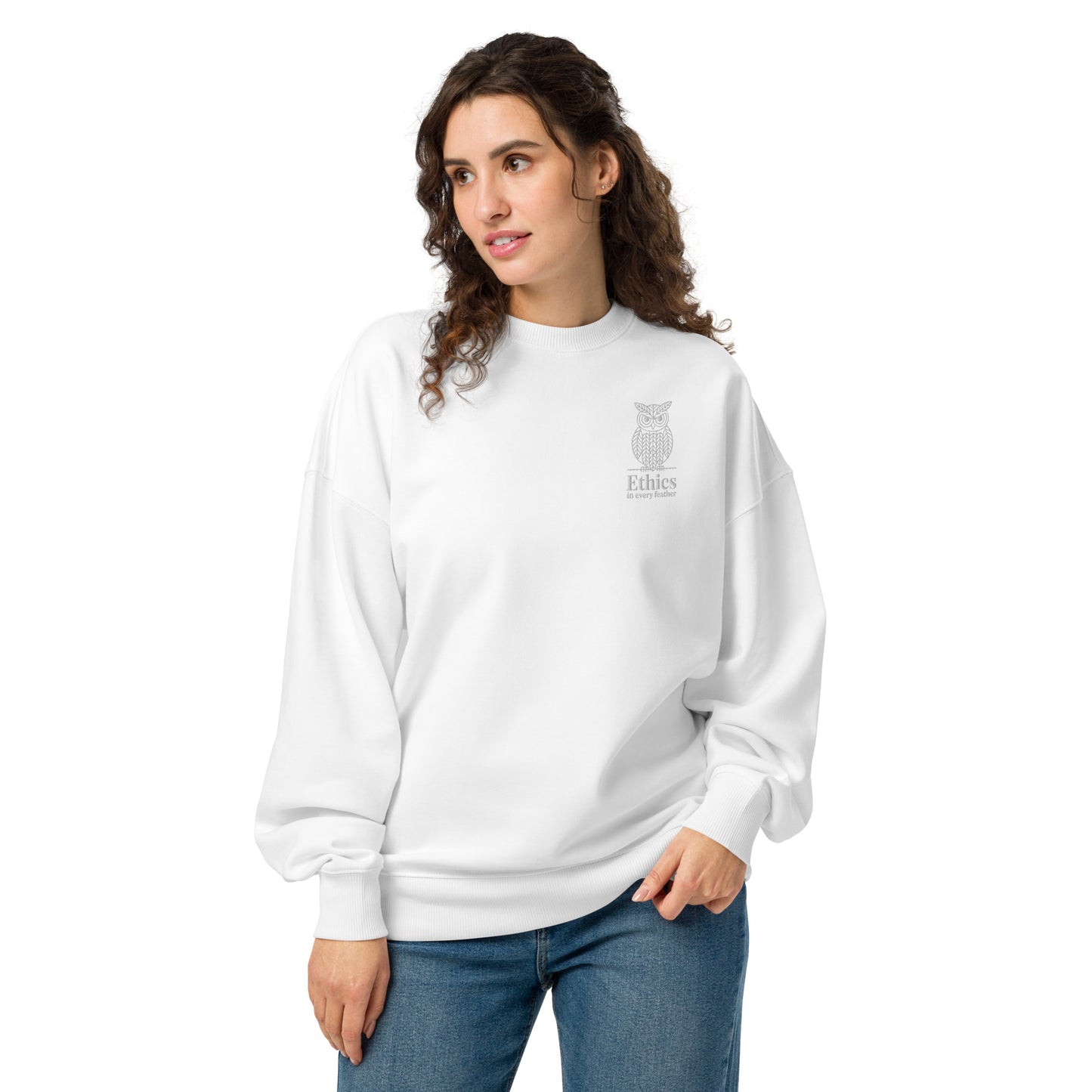 Owl Unisex Organic Oversized Sweatshirt – "Ethics in Every Feather" | Sustainable Fashion USA White Dudeily