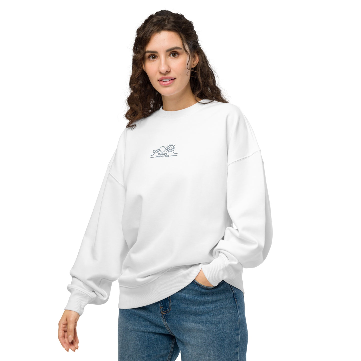 Unisex Organic Oversized Sweatshirt: Nature Works Too | Owl Embroidered Sustainable Fashion USA by Dudeily Dudeily