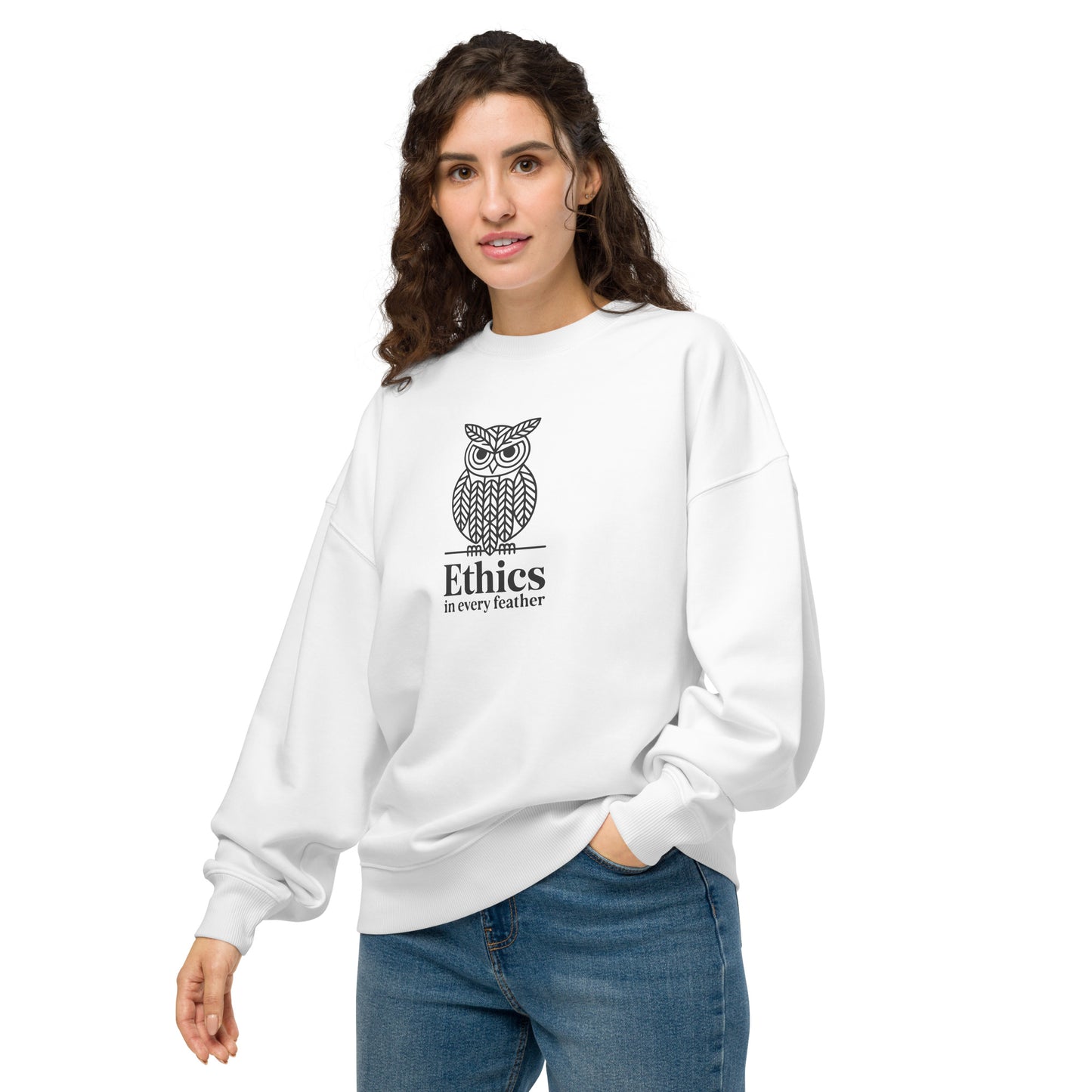 Unisex Organic Oversized Sweatshirt: 'Ethics in Every Feather' | Sustainable Owl Fashion USA Dudeily