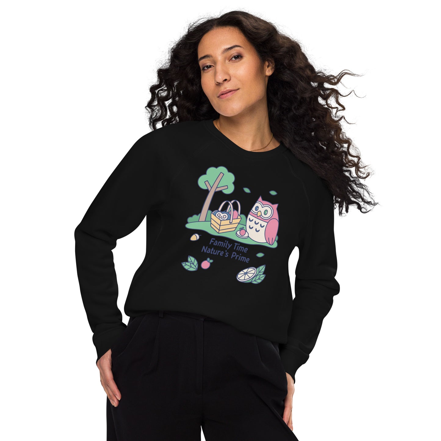 Unisex Organic Raglan Sweatshirt – OwlFlight Sustainable Fashion for Family Day Moments Black Dudeily