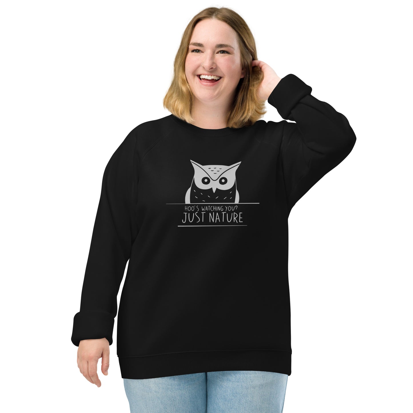 Unisex Organic Raglan Sweatshirt: 'Stay Cozy Hoot Loud' in Fall | Eco-Friendly Owl Apparel USA Dudeily