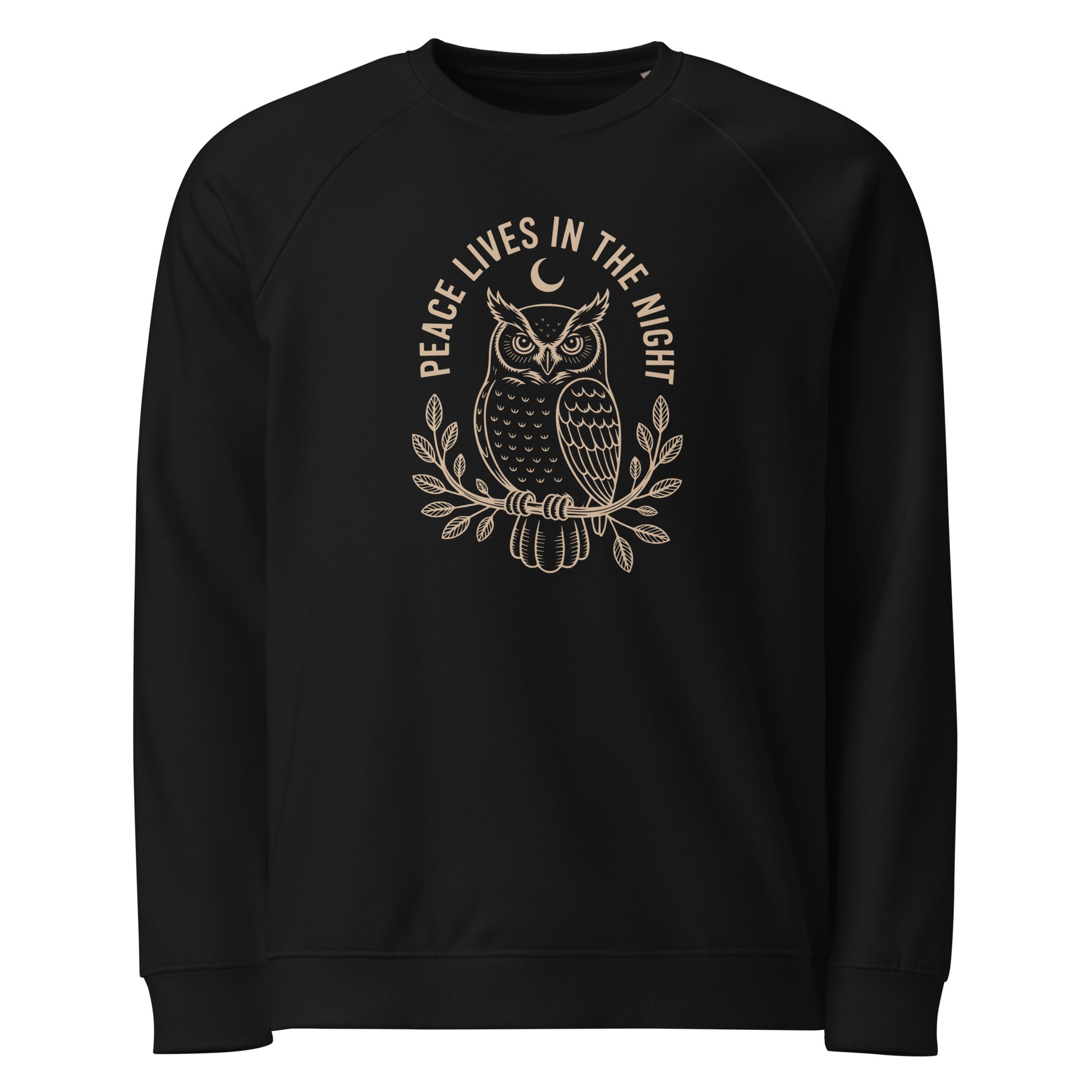 Raglan Sweatshirt: 'Peace in the Night' in Fall | Sustainable Owl Fashion USA Dudeily