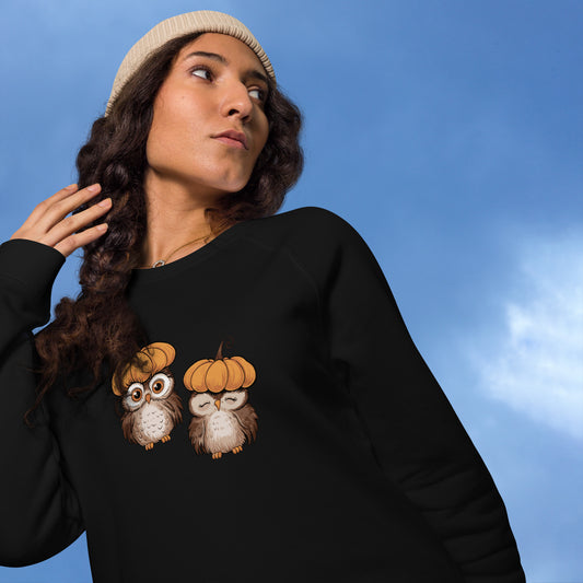 Unisex Organic Raglan Sweatshirt: Halloween Owl Eco-Friendly USA Dudeily