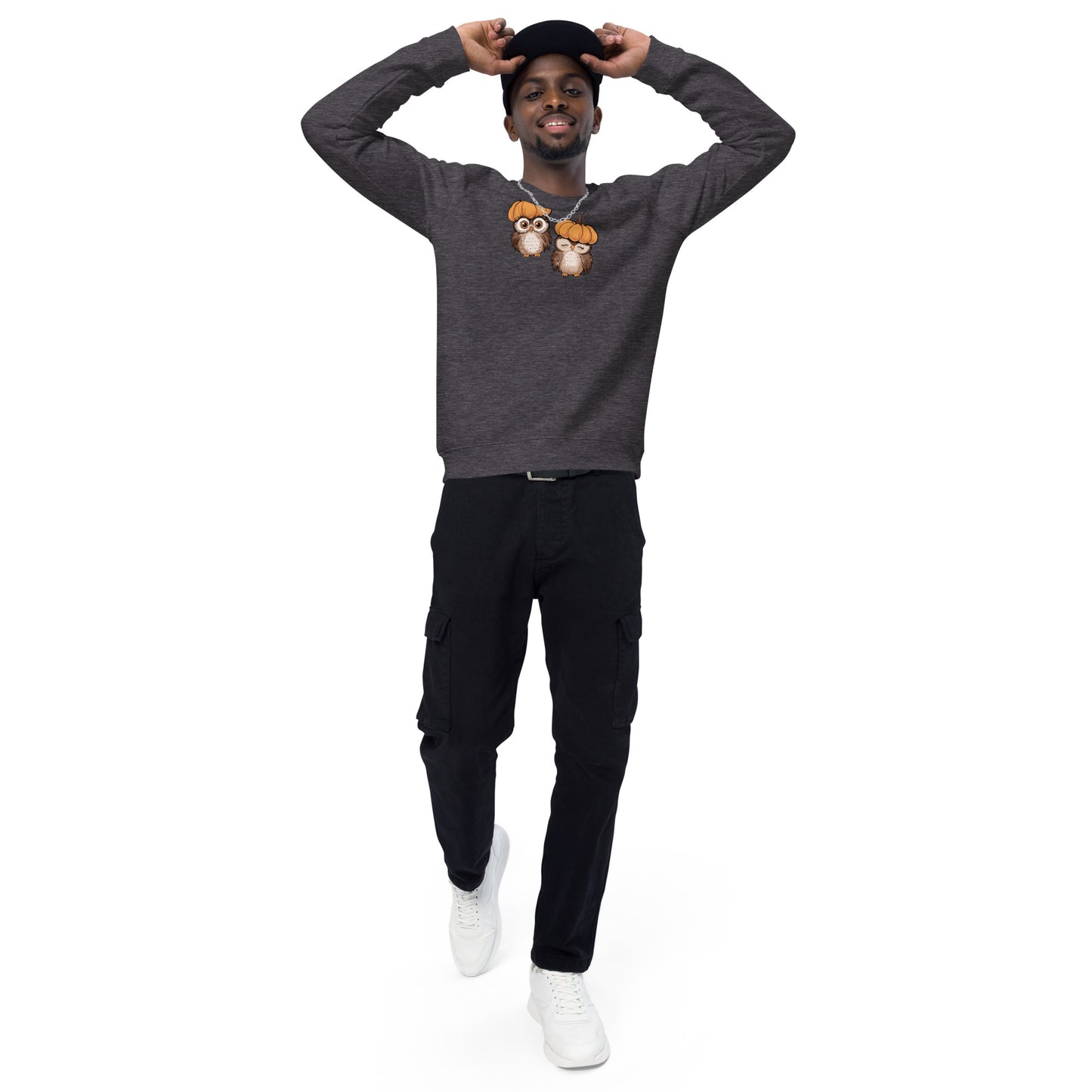 Unisex Organic Raglan Sweatshirt: Halloween Owl Eco-Friendly USA Dudeily