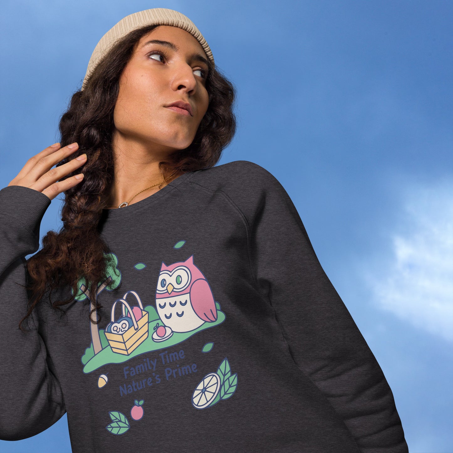 Unisex Organic Raglan Sweatshirt – OwlFlight Sustainable Fashion for Family Day Moments Dudeily