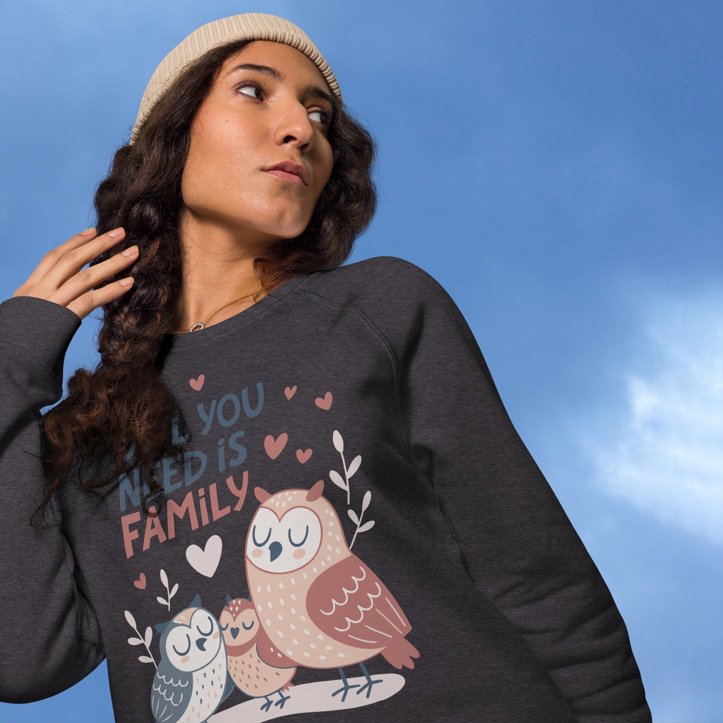 Unisex Organic Raglan Sweatshirt – OwlFlight Sustainable Fashion for Family Day Comfort Dudeily