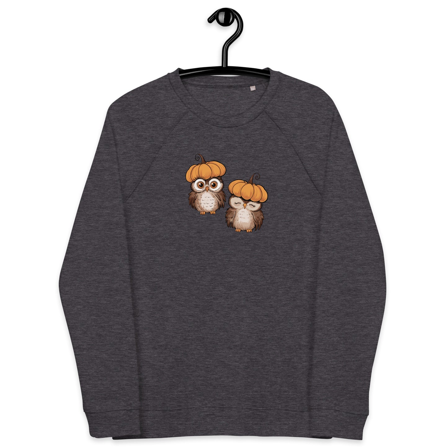 Unisex Organic Raglan Sweatshirt: Halloween Owl Eco-Friendly USA Dudeily