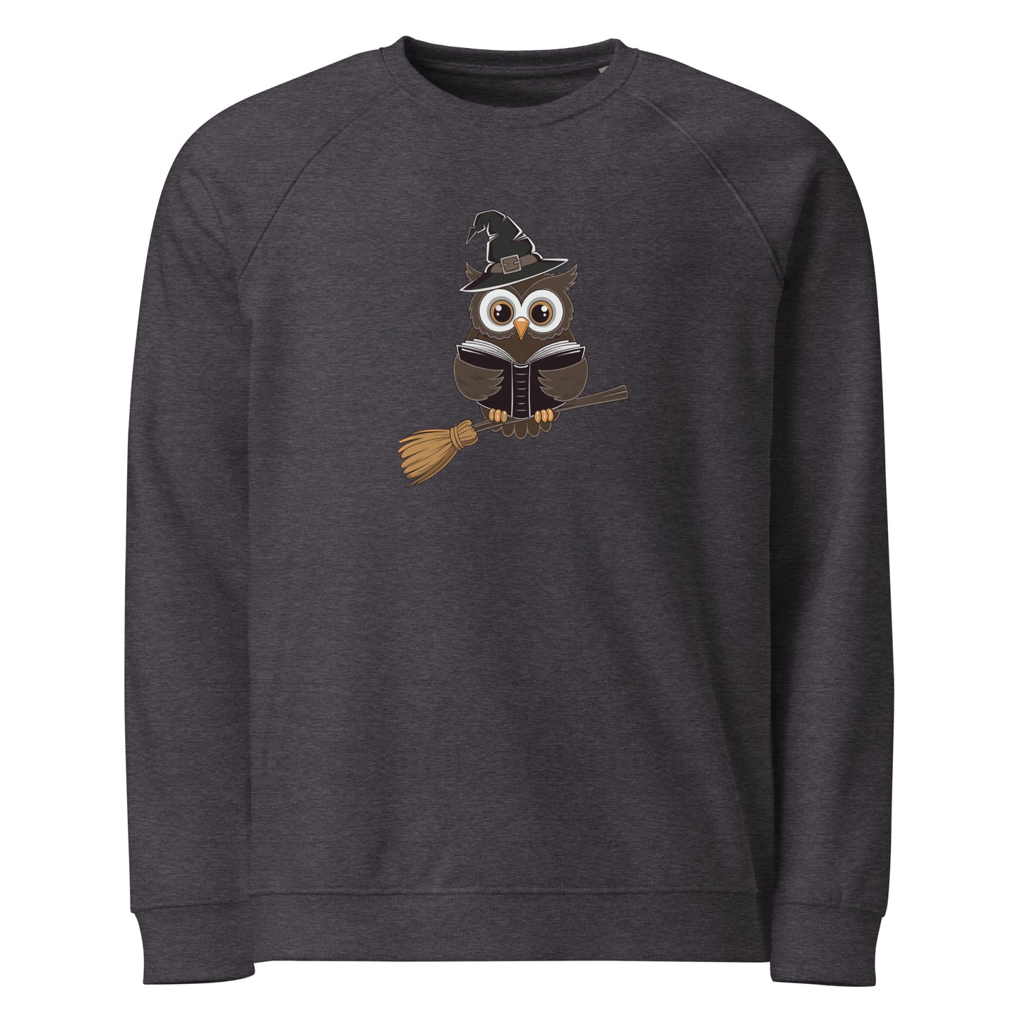 Unisex Organic Raglan Sweatshirt: Halloween Owl Eco Fashion USA Dudeily
