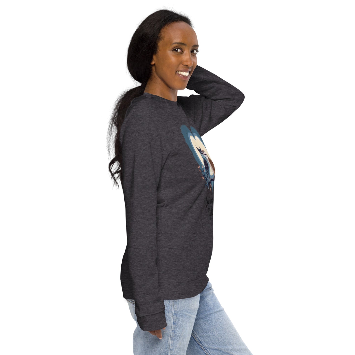 Owl-Themed Unisex Organic Raglan Sweatshirt | Sustainable Comfort Dudeily
