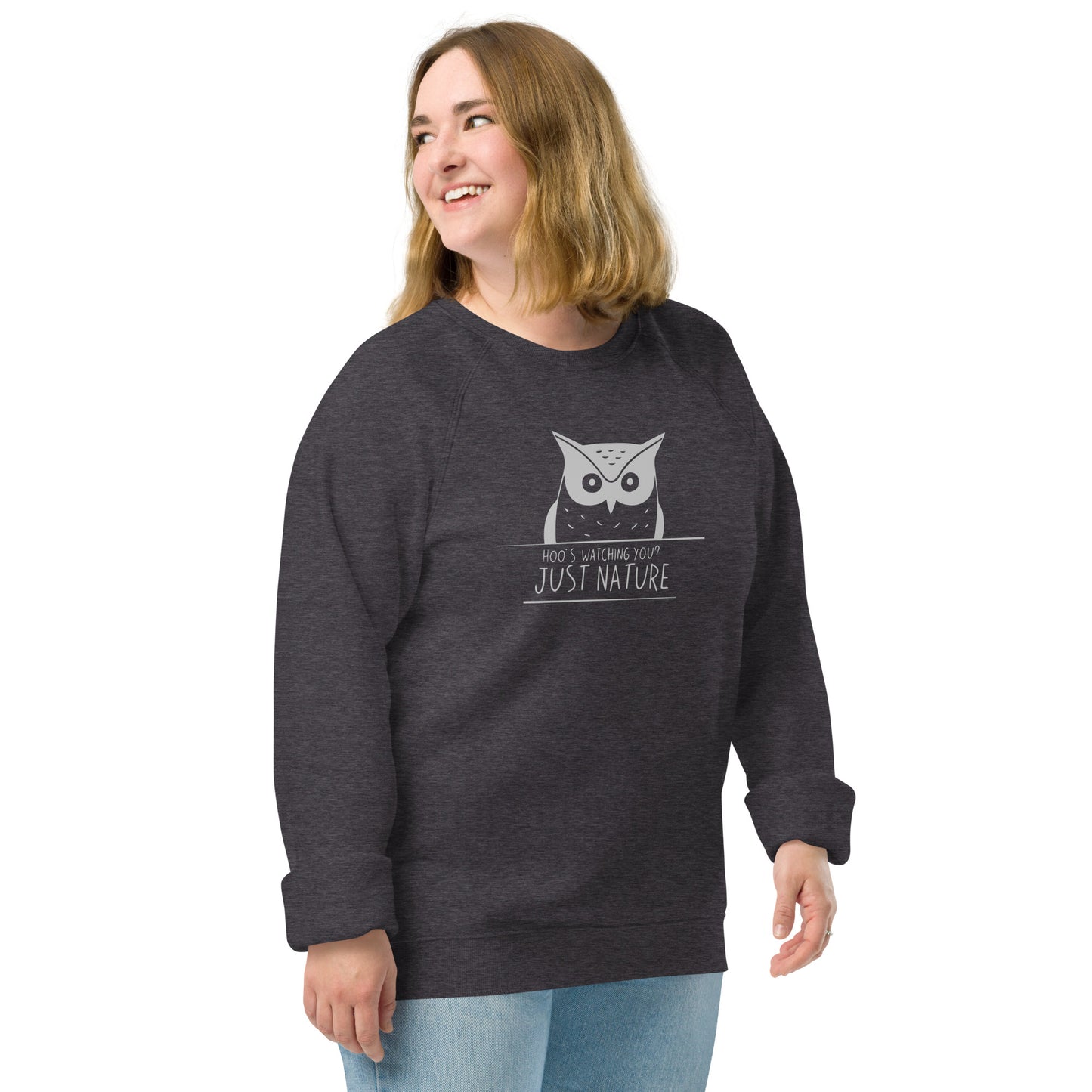 Unisex Organic Raglan Sweatshirt: 'Stay Cozy Hoot Loud' in Fall | Eco-Friendly Owl Apparel USA Dudeily