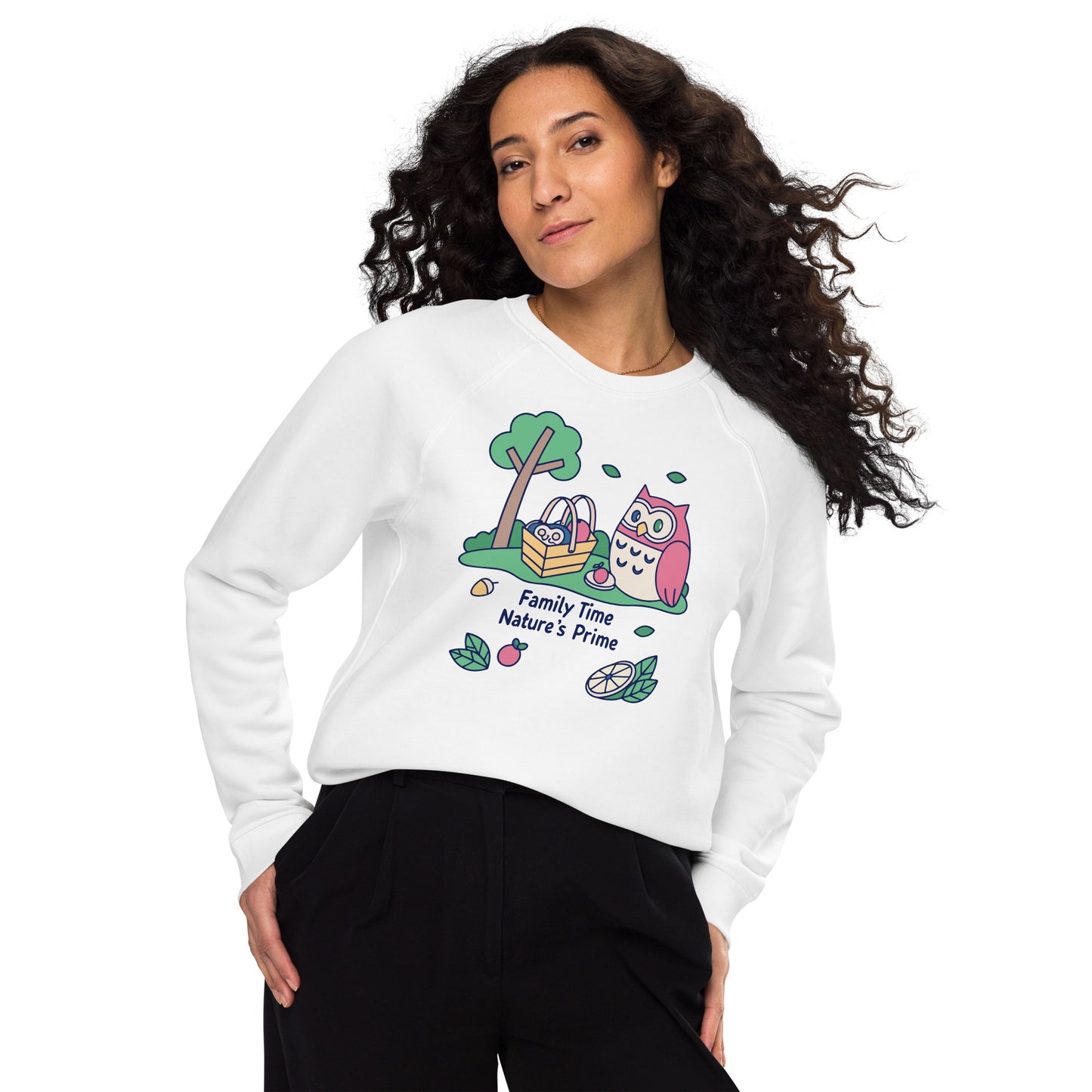 Unisex Organic Raglan Sweatshirt – OwlFlight Sustainable Fashion for Family Day Moments White Dudeily
