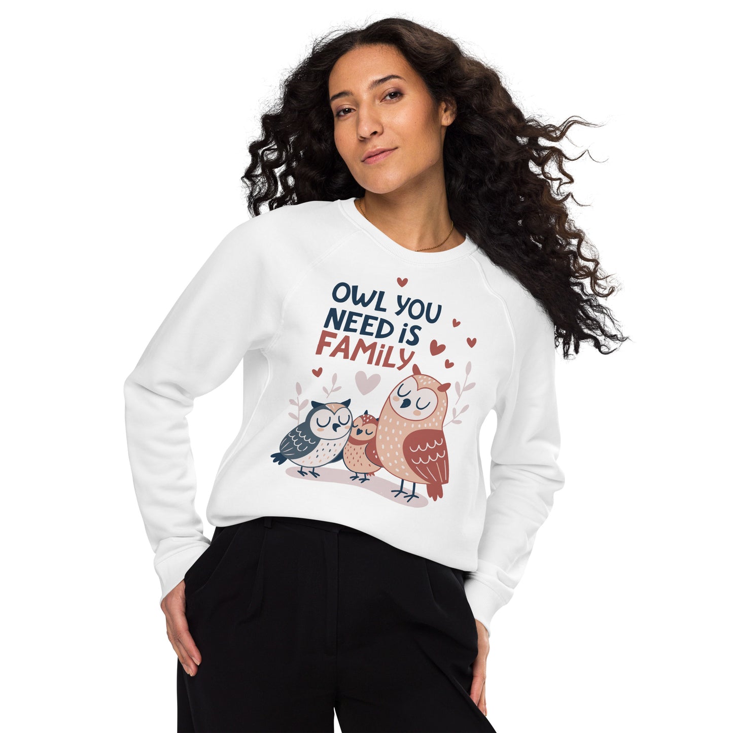 Unisex Organic Raglan Sweatshirt – OwlFlight Sustainable Fashion for Family Day Comfort White Dudeily